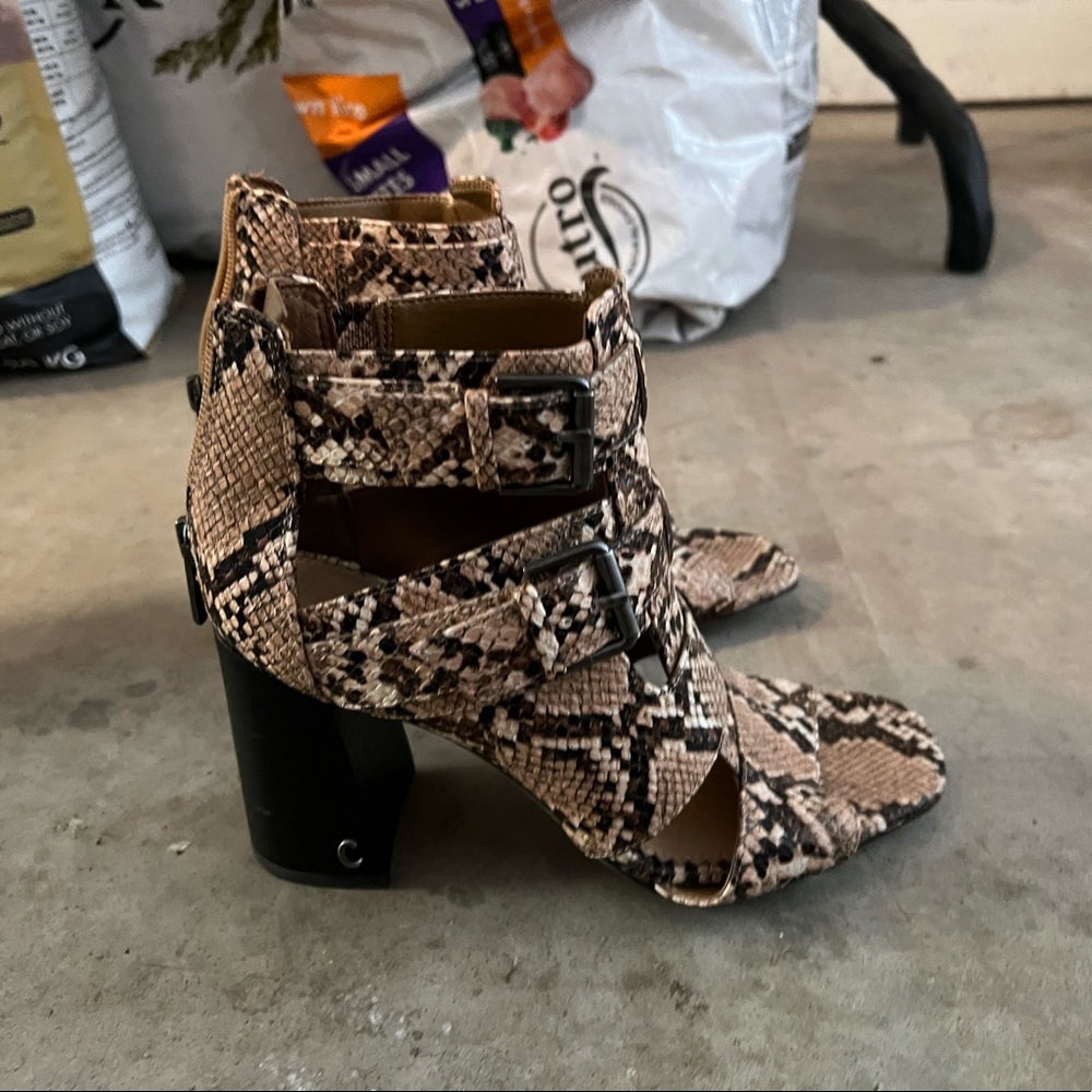 Snake print heels/booties, lightly used